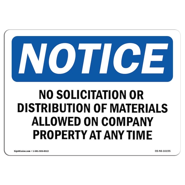 Sign, 3.5" H, NOTICE No SolicitatiOr DistributiSign, Landscape, NS-D-35-L-16195-10PK